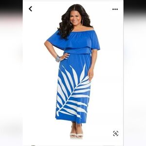 Ashley Stewart Off the Shoulder Maxi Dress. Royal blue and white. Size 14/16